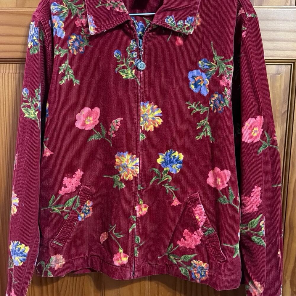 Red floral corduroy NY Jeans Company Jacket Size L